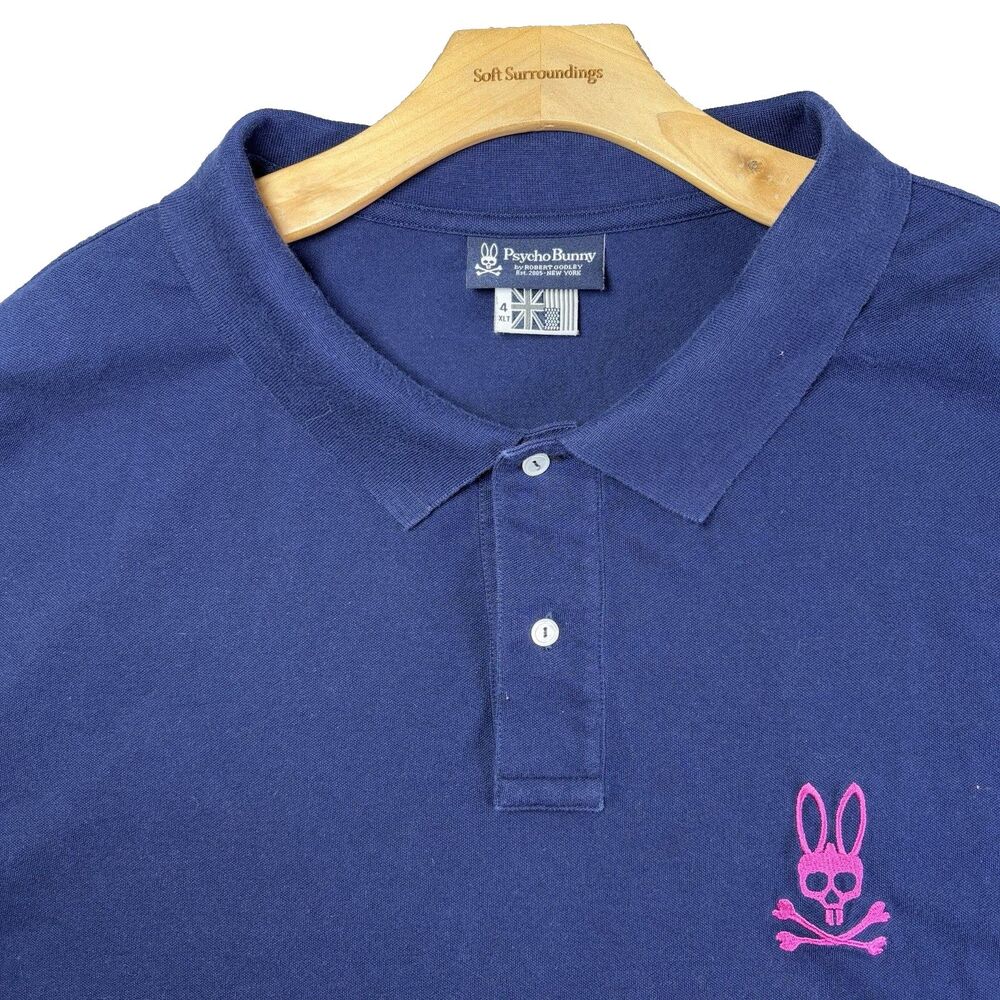 Psycho Bunny Big Bunny Polo Shirt Mens 4 (XLT) Tall Navy Blue Logo Golf Preppy
